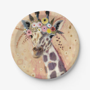 Klimt Giraffe Adorned In Flowers Paper Plates