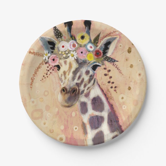 Klimt Giraffe | Adorned In Flowers Paper Plates (Front)