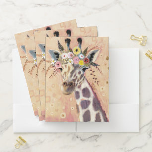 Klimt Giraffe   Adorned In Flowers Pocket Folder