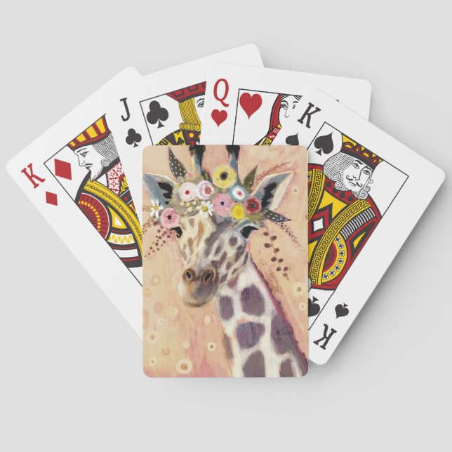 Klimt Giraffe | Adorned In Flowers Poker Cards (Back)