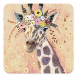 Klimt Giraffe | Adorned In Flowers Square Sticker