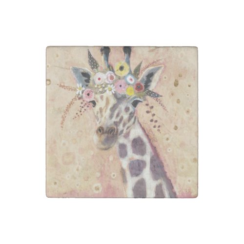 Klimt Giraffe  Adorned In Flowers Stone Magnet