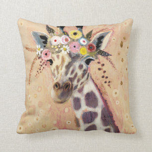 Klimt Giraffe   Adorned In Flowers Throw Pillow