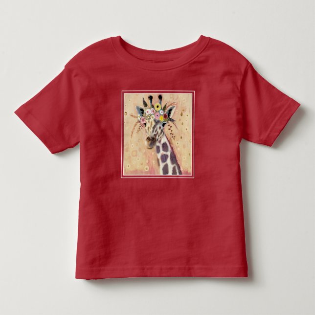 Klimt Giraffe | Adorned In Flowers Toddler T-shirt (Front)