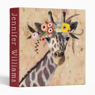 Klimt Giraffe Crown Of Flowers 3 Ring Binder