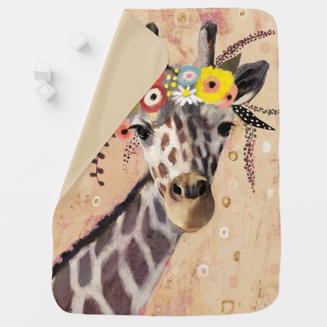Klimt Giraffe | Crown Of Flowers Baby Blanket (In Situ)