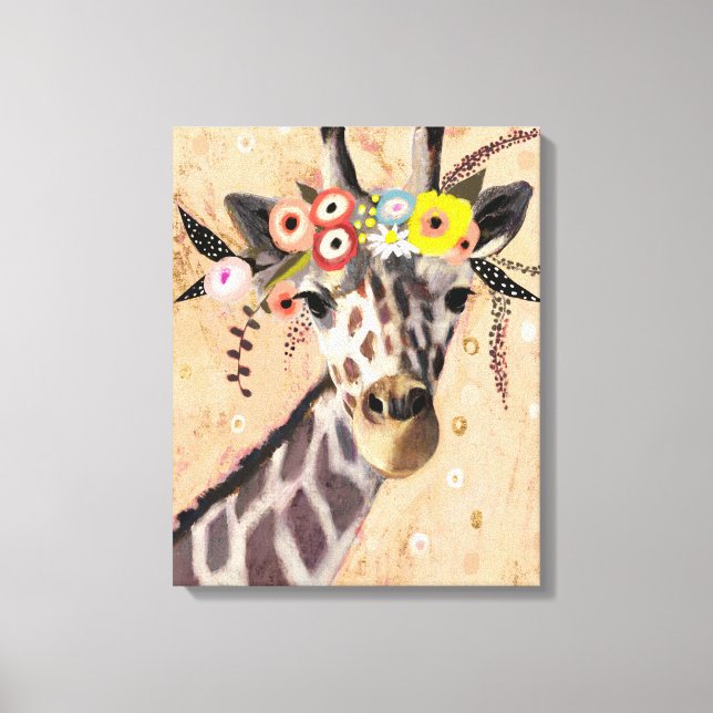 Klimt Giraffe | Crown Of Flowers Canvas Print (Front)