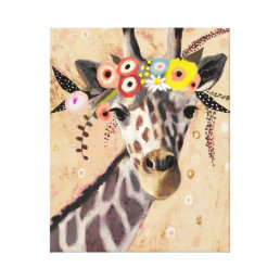 Klimt Giraffe | Crown Of Flowers Canvas Print