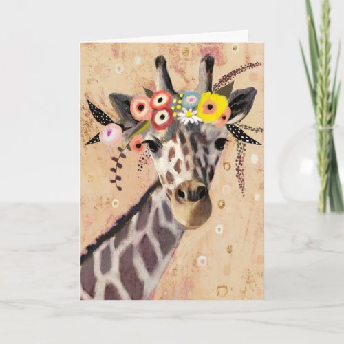 Klimt Giraffe  Crown Of Flowers Card