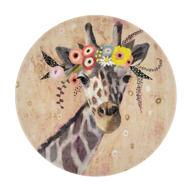 Klimt Giraffe | Crown Of Flowers Cutting Board (Front)