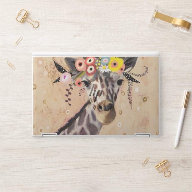 Klimt Giraffe | Crown Of Flowers HP Laptop Skin (Desk)