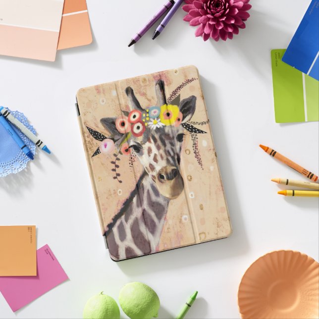 Klimt Giraffe | Crown Of Flowers iPad Pro Cover (Desk)