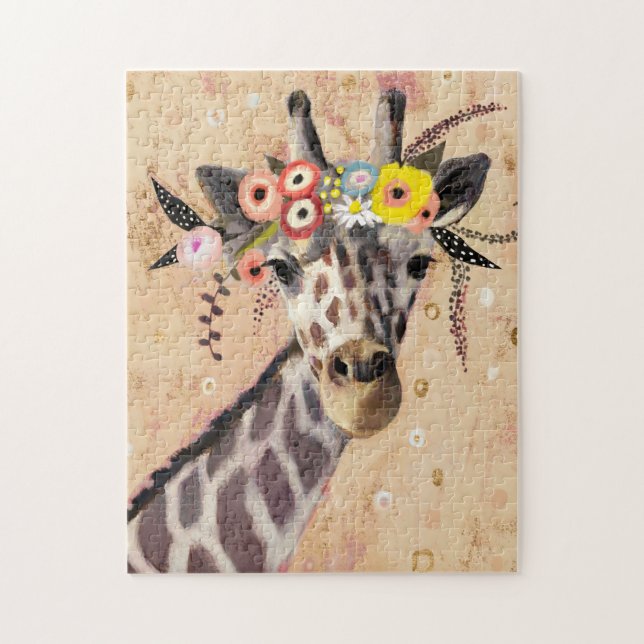 Klimt Giraffe | Crown Of Flowers Jigsaw Puzzle (Vertical)