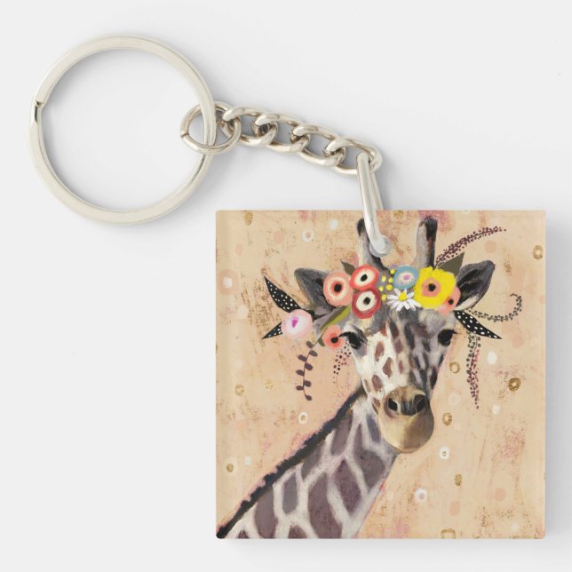 Klimt Giraffe | Crown Of Flowers Keychain (Front)