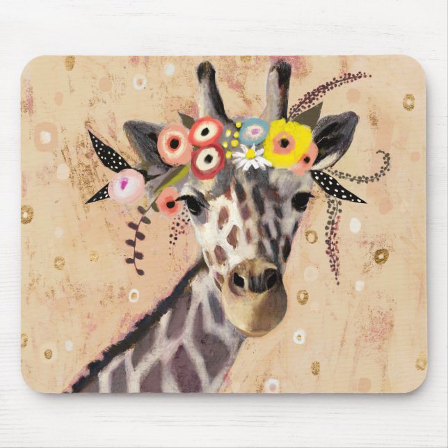 Klimt Giraffe | Crown Of Flowers Mouse Pad (Front)