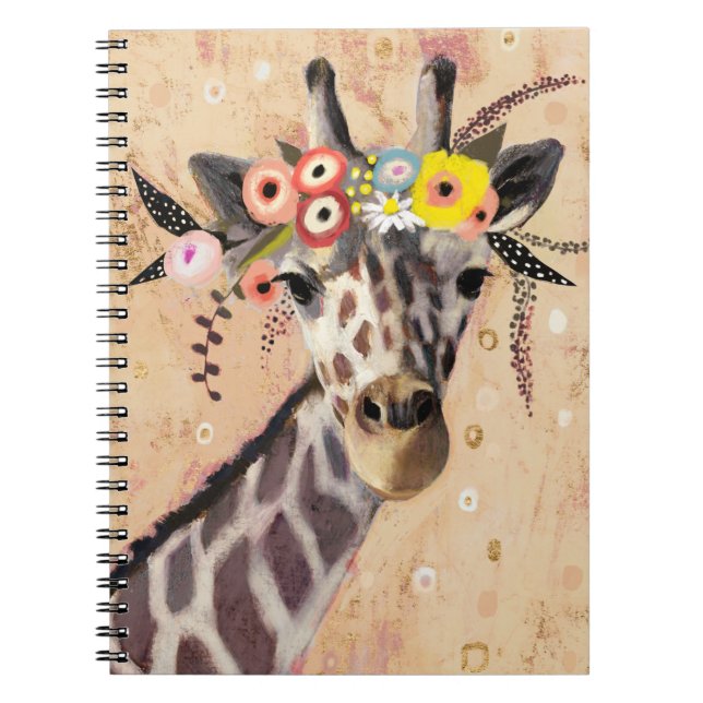 Klimt Giraffe | Crown Of Flowers Notebook (Front)