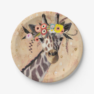 Klimt Giraffe Crown Of Flowers Paper Plates