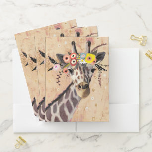 Klimt Giraffe Crown Of Flowers Pocket Folder