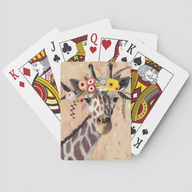 Klimt Giraffe | Crown Of Flowers Poker Cards (Back)