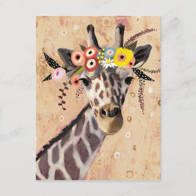 Klimt Giraffe | Crown Of Flowers Postcard (Front)