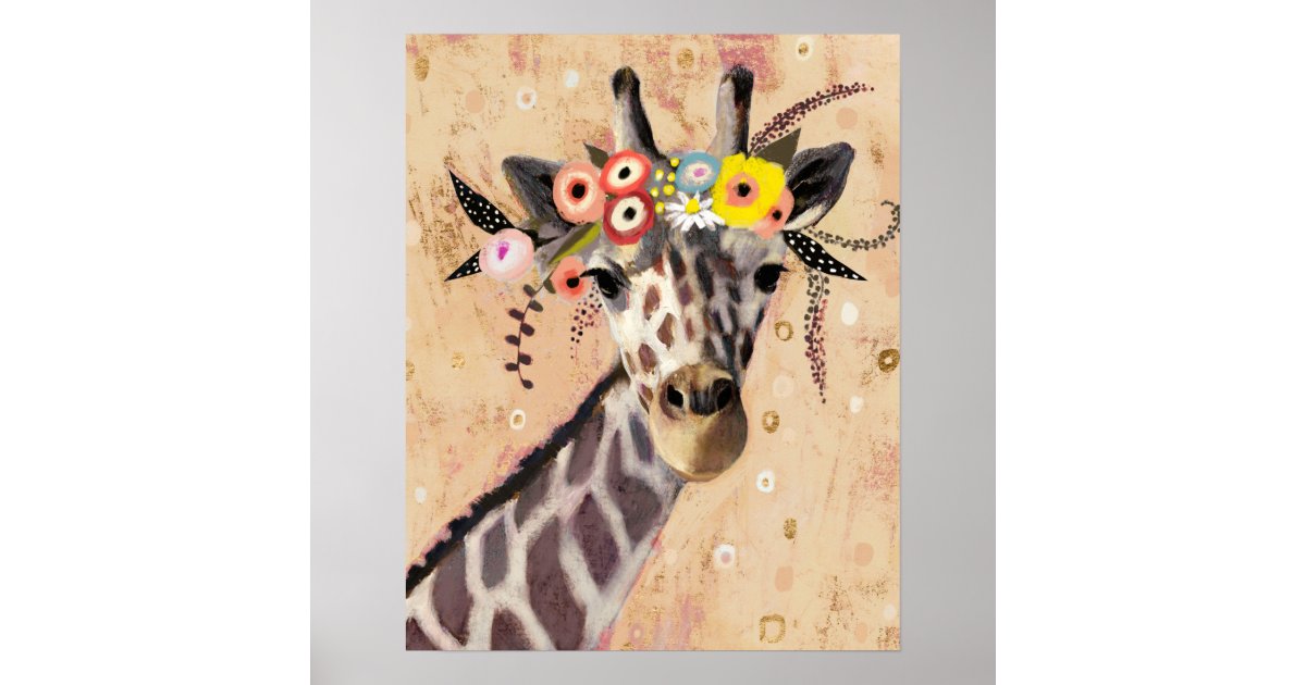 Klimt Giraffe | Crown Of Flowers Poster | Zazzle