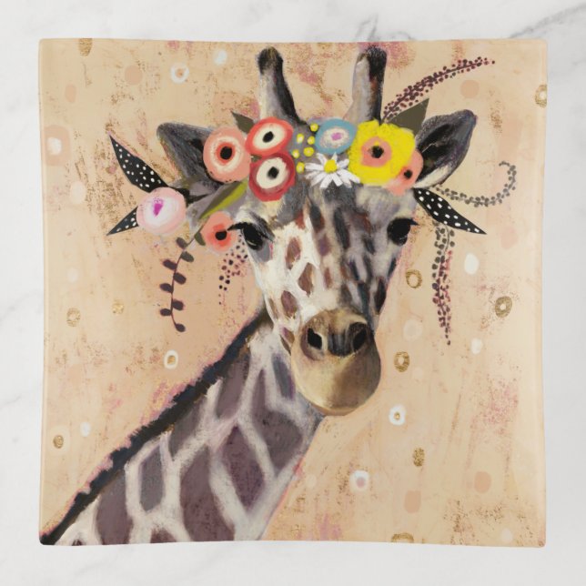 Klimt Giraffe | Crown Of Flowers Trinket Tray (Front)