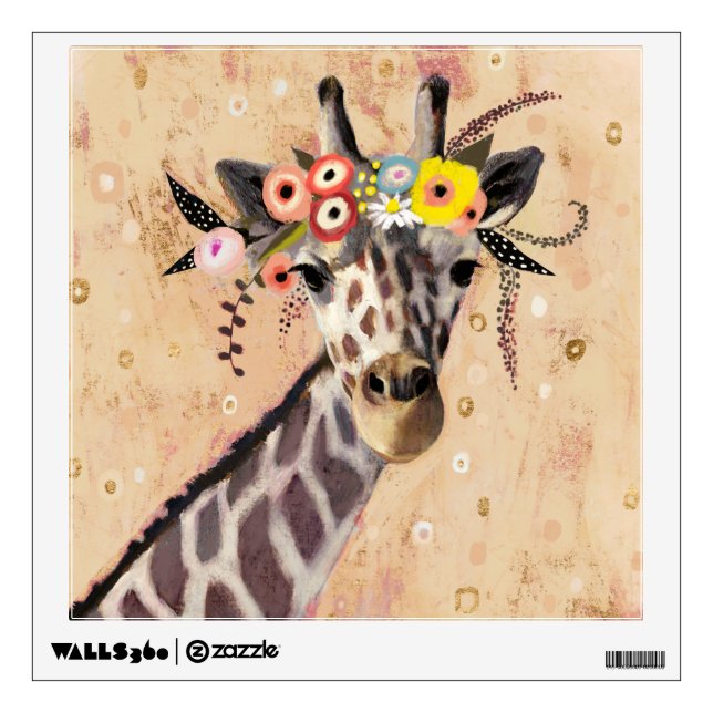Klimt Giraffe | Crown Of Flowers Wall Decal (Front)