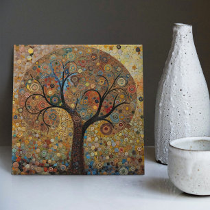 Klimt Golden Tree of Life Abstract Art Nouveau Ceramic Tile