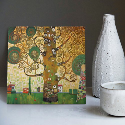 Klimt Golden Tree of Life Abstract Art Nouveau Ceramic Tile