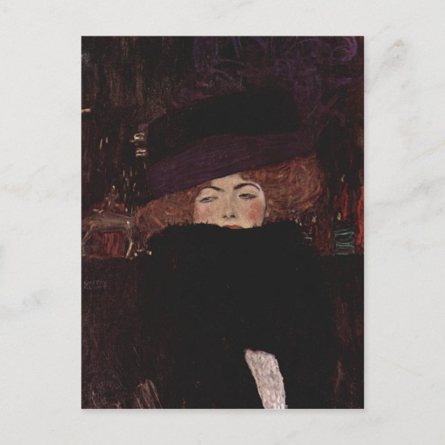 Klimt, Gustav Dame mit Hut und Federboa 1909 Techn Postcard (Front)