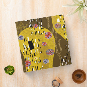 Klimt Inspired Gold Pattern Art Nouveau The Kiss 3 Ring Binder
