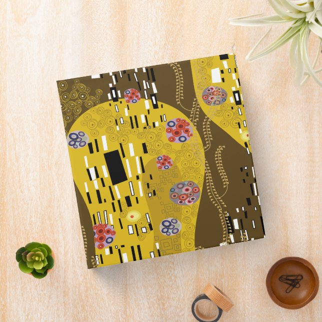 Klimt Inspired Gold Pattern Art Nouveau The Kiss 3 Ring Binder (In Situ)