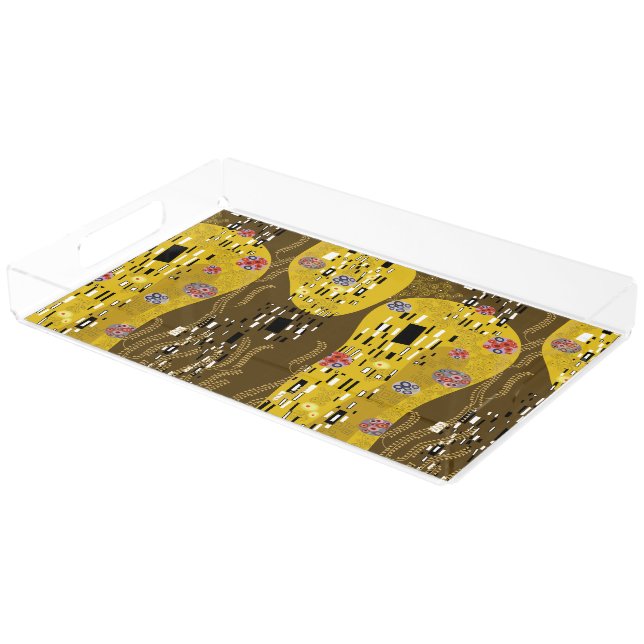 Klimt Inspired Gold Pattern Art Nouveau The Kiss Acrylic Tray (Angled)