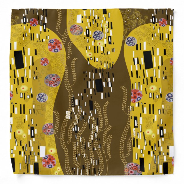 Klimt Inspired Gold Pattern Art Nouveau The Kiss Bandana (Front)
