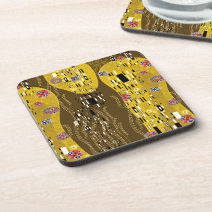 Klimt Inspired Gold Pattern Art Nouveau The Kiss Beverage Coaster