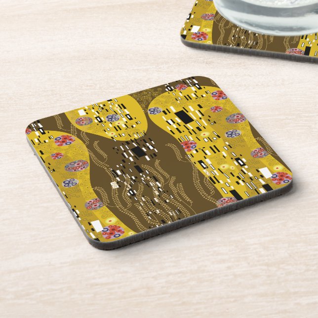 Klimt Inspired Gold Pattern Art Nouveau The Kiss Beverage Coaster (Left Side)