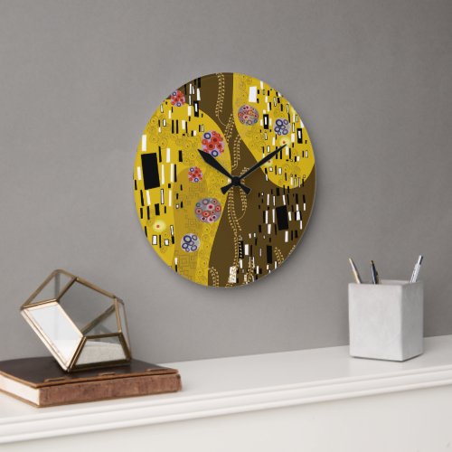 Klimt Inspired Gold Pattern Art Nouveau The Kiss Large Clock