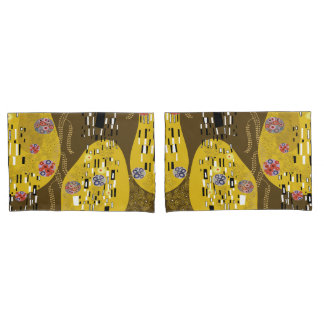 Klimt Inspired Gold Pattern Art Nouveau The Kiss Pillow Case