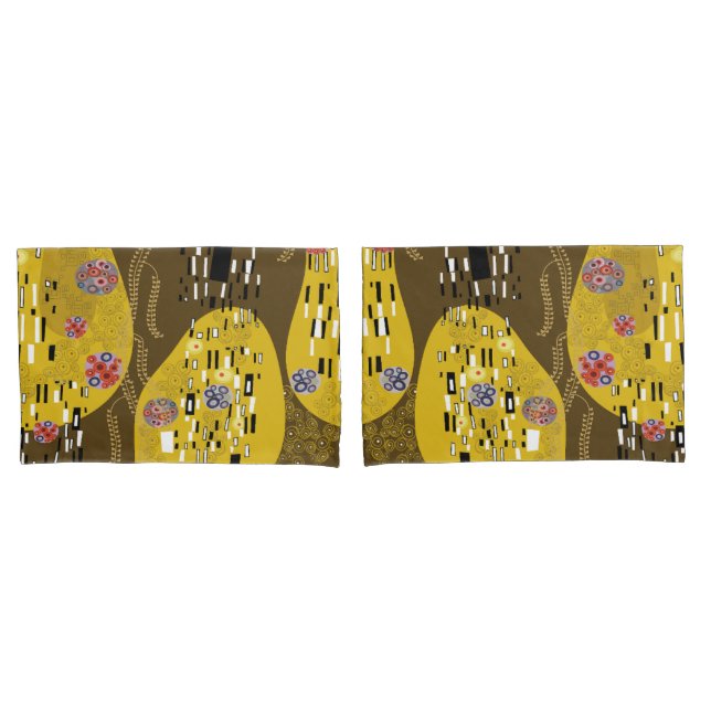 Klimt Inspired Gold Pattern Art Nouveau The Kiss Pillow Case (Front-Set)