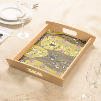 Klimt Inspired Gold Pattern Art Nouveau The Kiss Serving Tray