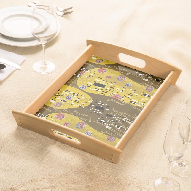 Klimt Inspired Gold Pattern Art Nouveau The Kiss Serving Tray (Front)