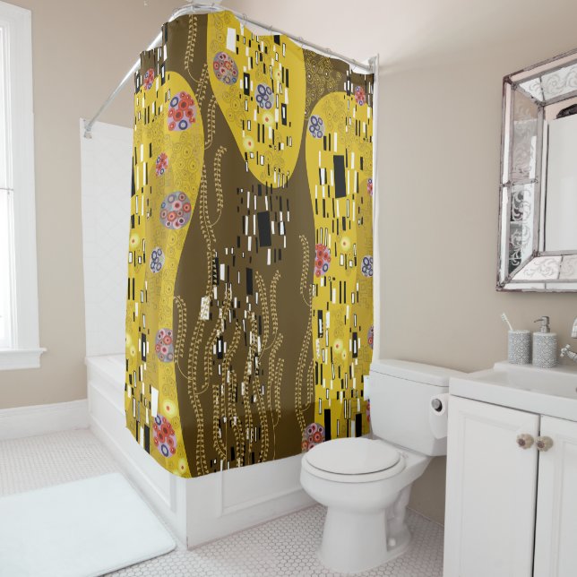 Klimt Inspired Gold Pattern Art Nouveau The Kiss Shower Curtain (In Situ)