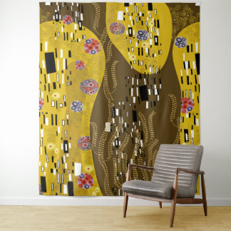 Klimt Inspired Gold Pattern Art Nouveau The Kiss Tapestry