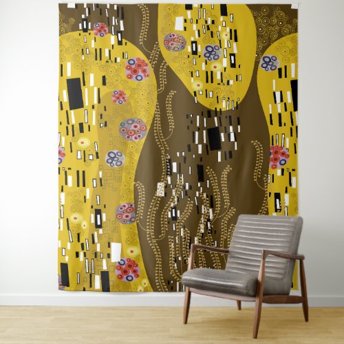 Klimt Inspired Gold Pattern Art Nouveau The Kiss Tapestry