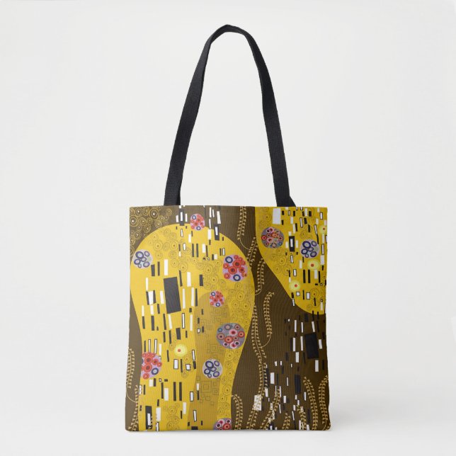 Klimt Inspired Gold Pattern Art Nouveau The Kiss Tote Bag (Front)