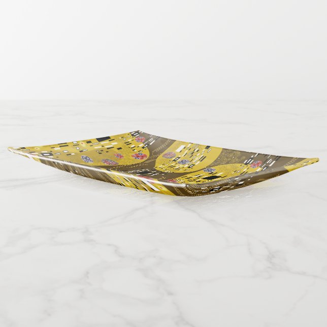 Klimt Inspired Gold Pattern Art Nouveau The Kiss Trinket Tray (Angled)