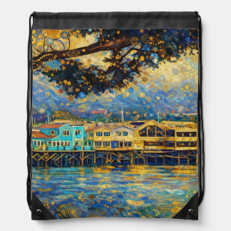 Klimt-inspired Golden Monterey Harbor Dreams Drawstring Bag