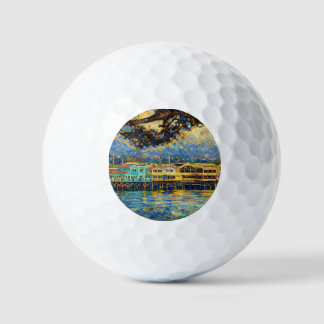 Klimt-inspired Golden Monterey Harbor Dreams Golf Balls