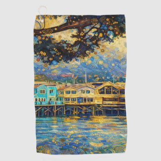 Klimt-inspired Golden Monterey Harbor Dreams Golf Towel