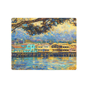 Klimt-inspired Golden Monterey Harbor Dreams Metal Print